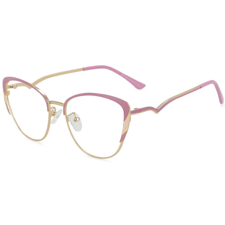 CCSpace Women's Full Rim Square Cat Eye Acetate Alloy Frame Eyeglasses 54110 Full Rim CCspace CN gold-pink 