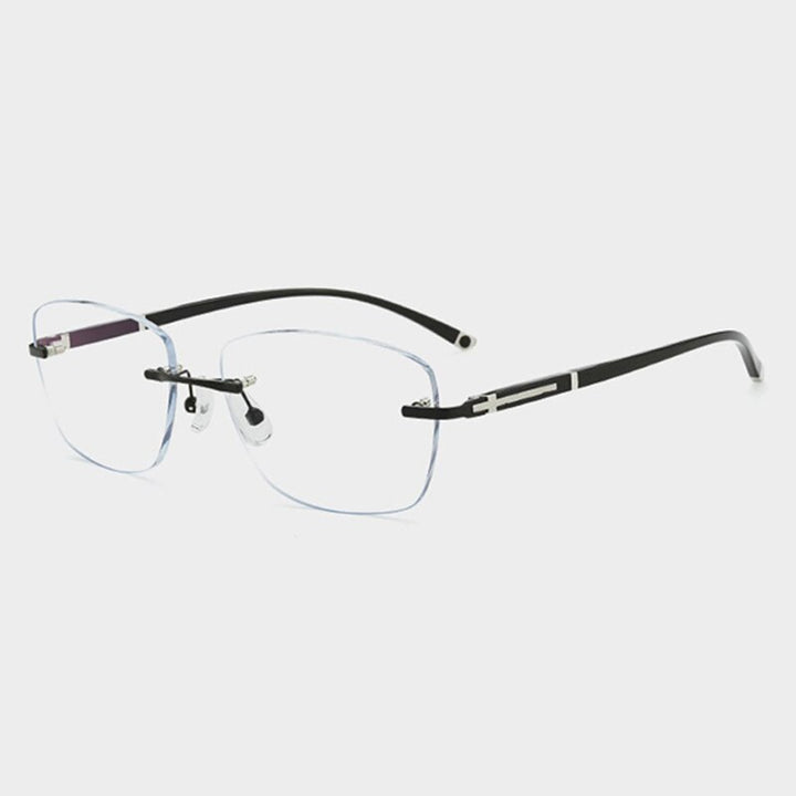 Chashma Ottica Men's Rimless Rounded Square Titanium Eyeglasses Tinted Lenses 58065 Rimless Chashma Ottica Black Transparent  