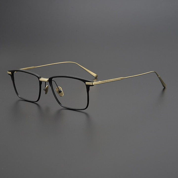 Gatenac Unisex Full Rim Square Titanium Eyeglasses Gxyj985 Full Rim Gatenac Black Gold  