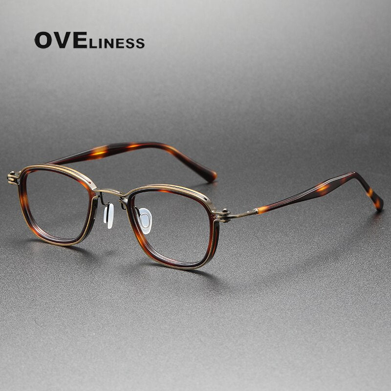 Oveliness Unisex Full Rim Round Square Acetate Titanium Eyeglasses 5861 Full Rim Oveliness tortoise bronze  