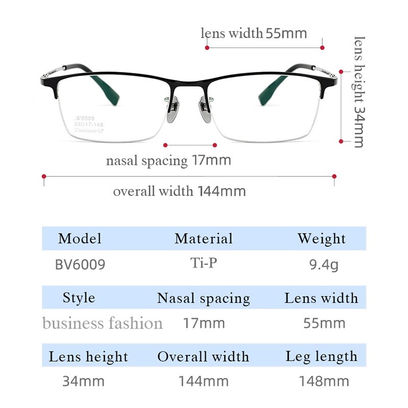 Hotochki Men's Semi Rim Square Tr 90 Titanium Frame Eyeglasses Bv6009 Semi Rim Hotochki   