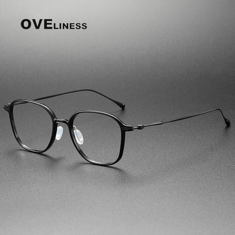 Oveliness Unisex Full Rim Square Acetate Titanium Eyeglasses 8641 Full Rim Oveliness black  