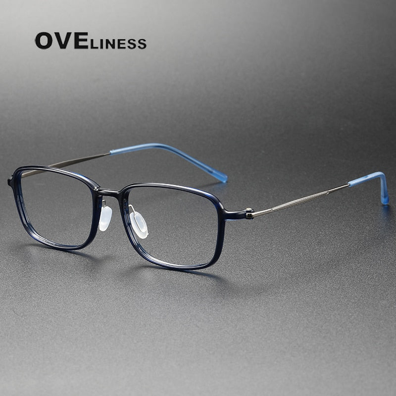 Oveliness Unisex Full Rim Square Acetate Titanium Eyeglasses 8632 Full Rim Oveliness blue  
