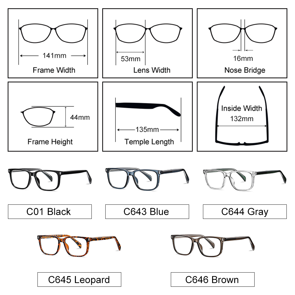 Ralferty Men's Full Rim Square Tr 90 Acetate Eyeglasses With Clip On Polarized Sunglasses D7201 Clip On Sunglasses Ralferty   