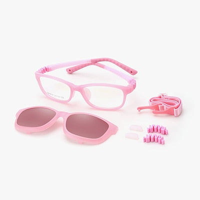 Ralferty  Unisex Children's Full Rim Square Acetate Eyeglasses With Polarized Clip On Sunglasses M18119 Clip On Sunglasses Ralferty Pink China As picture