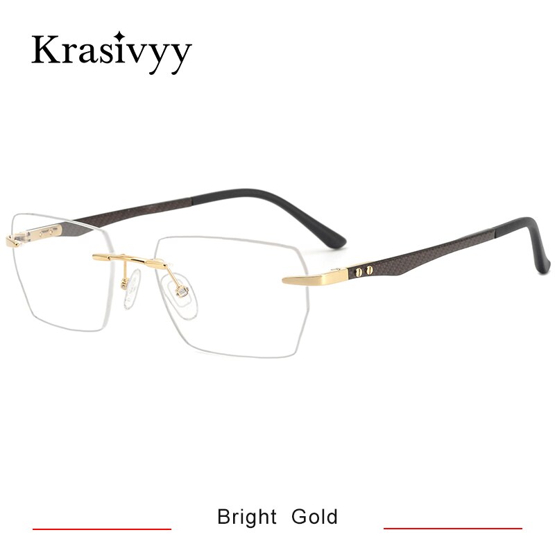 Krasivyy Men's Rimless Square Carbon Fiber Titanium Eyeglasses Kr16027 Rimless Krasivyy Bright Gold  