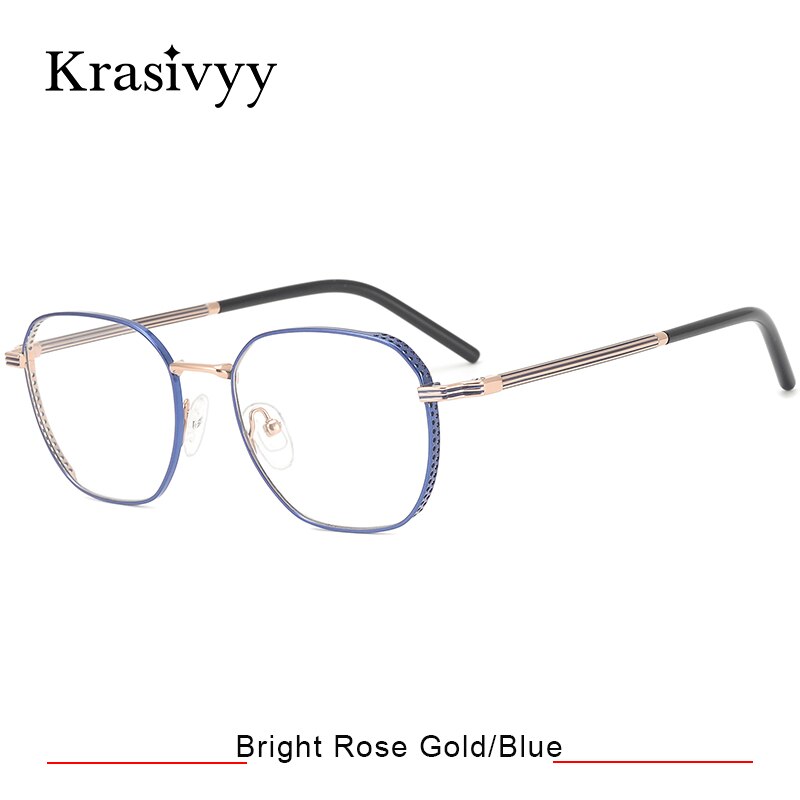 Krasivyy Men's Full Rim Round Square Titanium Eyeglasses  Kr16023 Full Rim Krasivyy Rose Gold Blue CN 