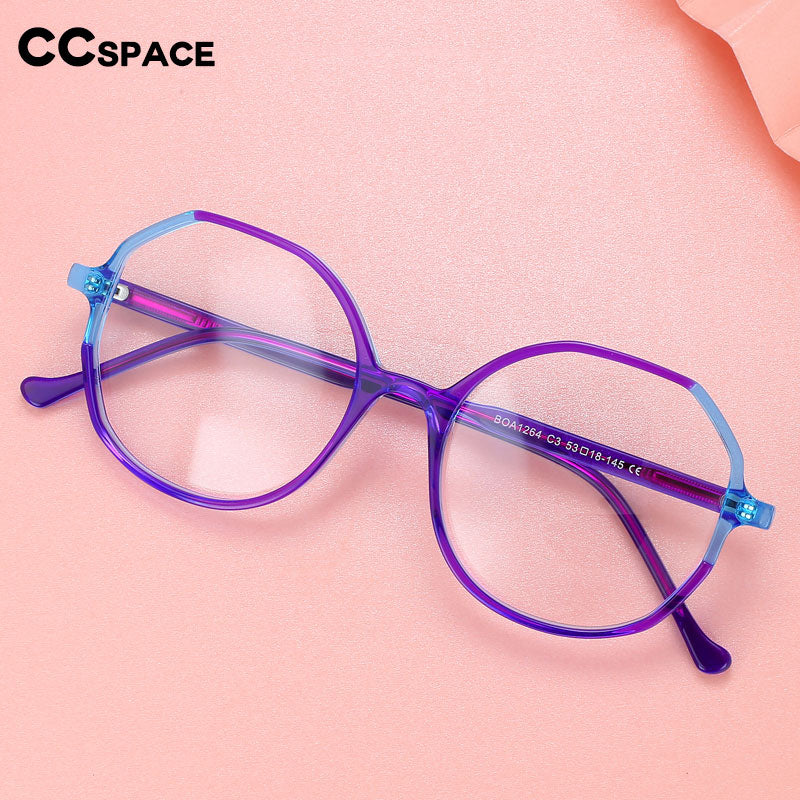 CCSpace Unisex Full Rim Polygon Round Acetate Spring Hinge Eyeglasses 55913 Full Rim CCspace   