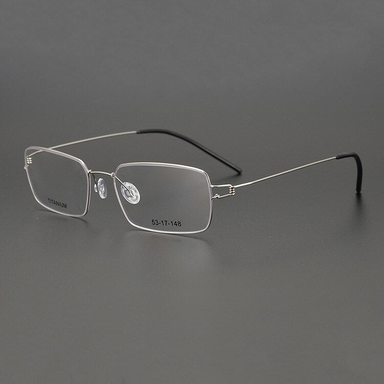 Muzz Men's Full Rim Square Titanium Alloy Screwless Frame Eyeglasses 3in3 Full Rim Muzz Small Square Silver  