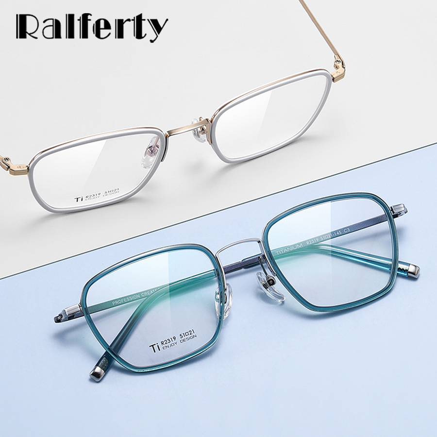Ralferty Unisex Full Rim Irregular Square Acetate Titanium Eyeglasses D2319 Full Rim Ralferty   