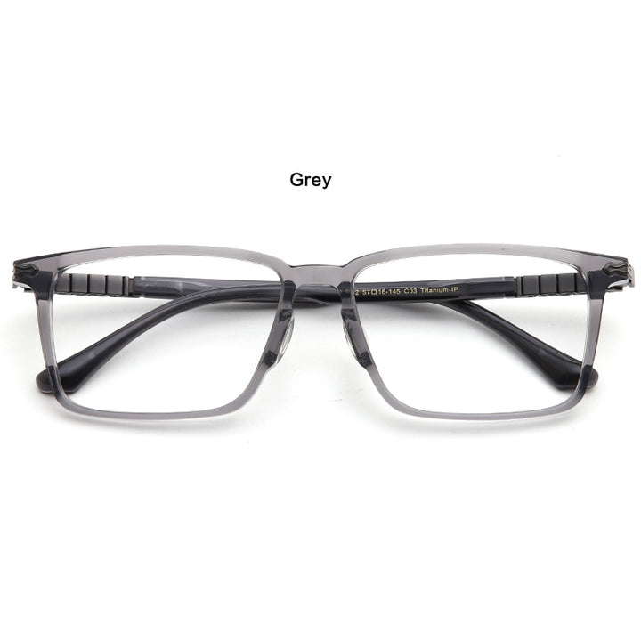 Muzz Men's Full Rim Square Acetate Titanium Eyeglasses 9632 Full Rim Muzz Gray  