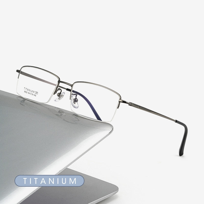 Gmei Men's Semi Rim Square Titanium Eyeglasses 8652f Semi Rim Gmei Optical   