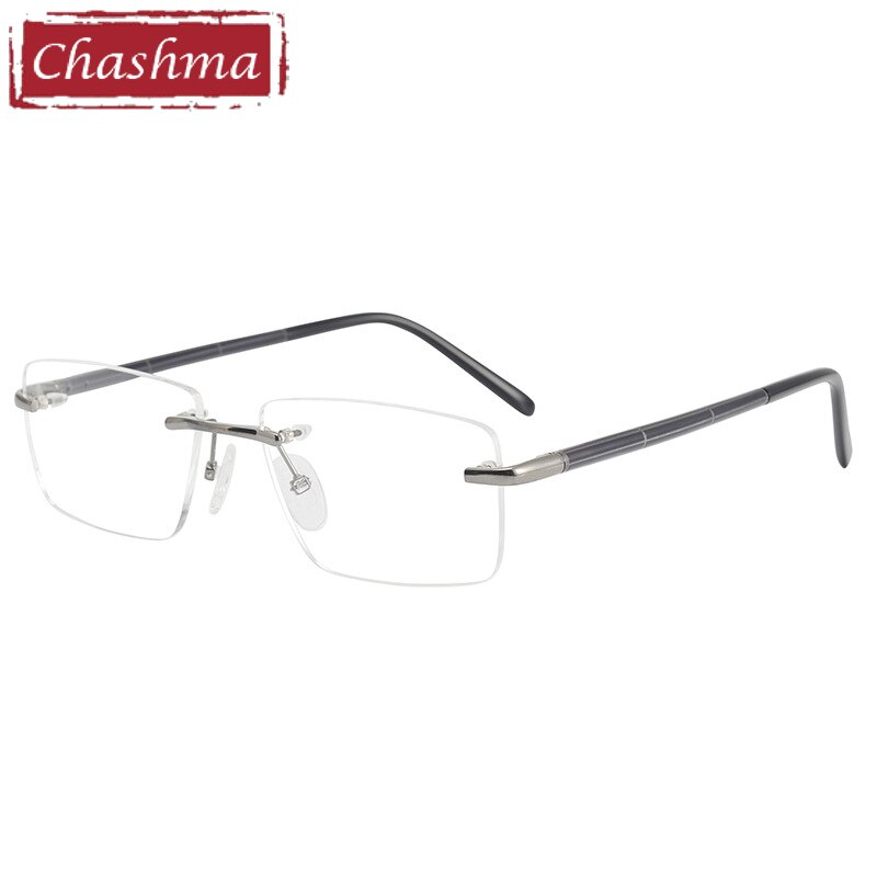 Chashma Ottica Men's Rimless Square Titanium Eyeglasses 16069 Rimless Chashma Ottica Gray  