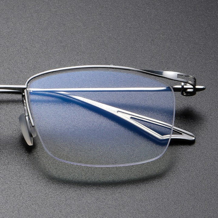 Muzz Men's Semi Rim Rectangle IP Titanium Eyebrow Frame Eyeglasses 04 Semi Rim Muzz   