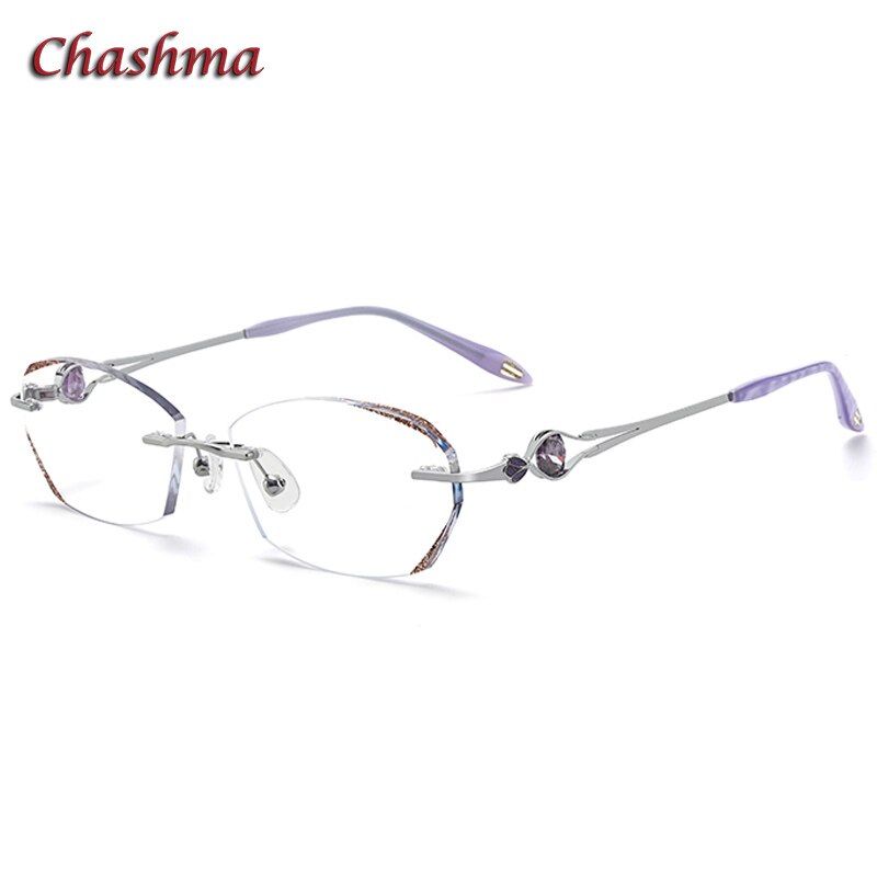 Chashma Ochki Women's Rimless Oval Rectangle Titanium Eyeglasses 52006 Rimless Chashma Ochki Silver Purple  