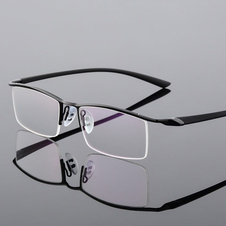 Hdcrafter Men's Semi Rim Square Titanium Eyeglasses P8190 Semi Rim Hdcrafter Eyeglasses Black  