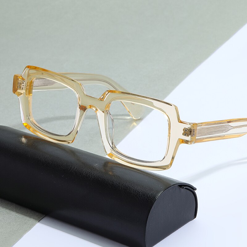 Gatenac Unisex Full Rim Square Handcrafted Acetate Frame Eyeglasses Gxyj822 Full Rim Gatenac Yellow  