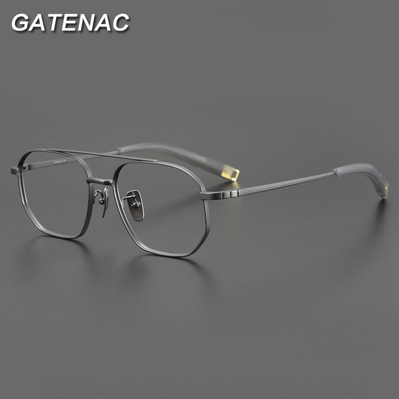 Gatenac Unisex Full Rim Round Square Double Bridge Titanium Eyeglasses Gxyj900 Full Rim Gatenac   