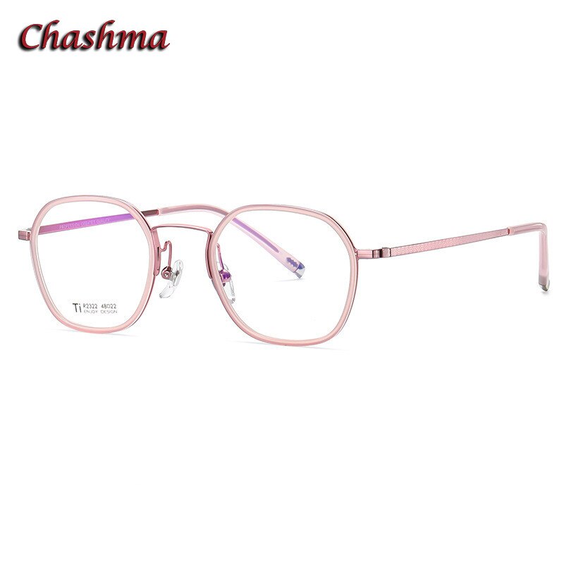 Chashma Ochki Unisex Full Rim Round Square Titanium Acetate Eyeglasses 2322 Full Rim Chashma Ochki Pink  