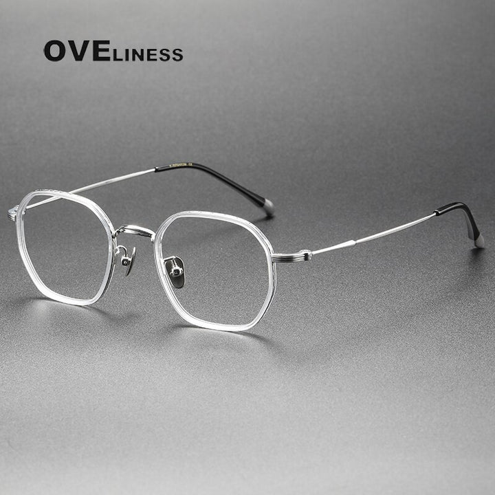 Oveliness Unisex Full Rim Irregular Square Acetate Titanium Eyeglasses 8503 Full Rim Oveliness transparent silver  