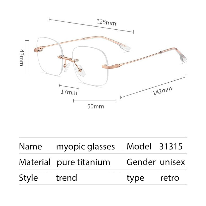 Handoer Men's Rimless Customized Lens Shape Titanium Eyeglasses 31315 Rimless Handoer   