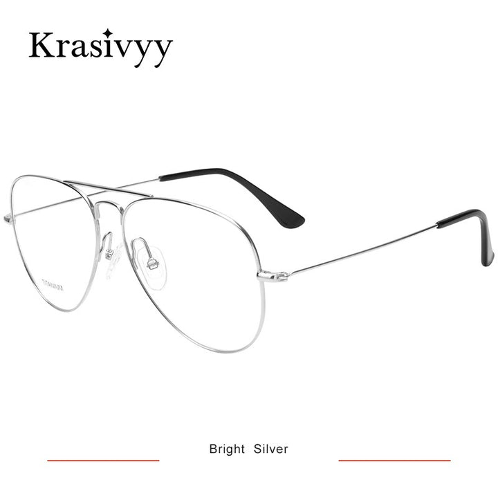 Krasivyy Men's Full Rim Square Oval Double Bridge Titanium Eyeglasses Kr16050 Full Rim Krasivyy S  Bright Silver CN 