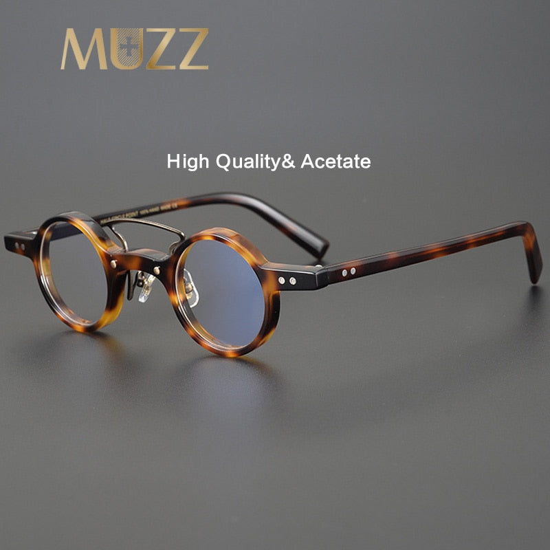 Muzz Unisex Full Rim Small Round Acetate Double Bridge Hand Crafted Frame Eyeglasses 56011 Full Rim Muzz   