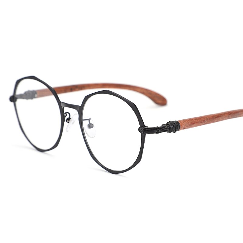 Hdcrafter Unisex Full Rim Polygon Titanium Frame Wood Temple Eyeglasses Full Rim Hdcrafter Eyeglasses   