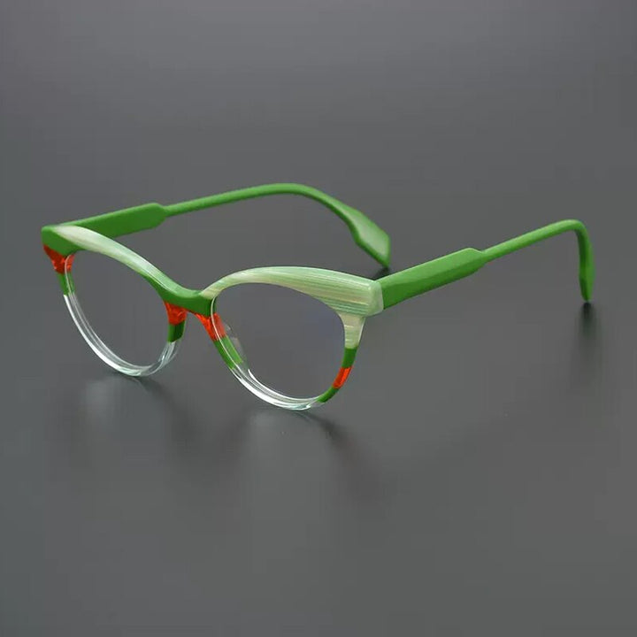 Gatenac Unisex Full Rim Round Cat Eye Acetate Eyeglasses Gxyj983 Full Rim Gatenac Green  