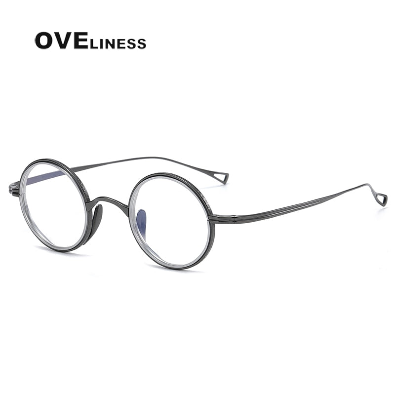 Oveliness Unisex Full Rim Round Acetate Titanium Eyeglasses 123 Full Rim Oveliness gun silver  