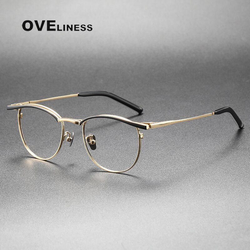 Oveliness Unisex Full Rim Square Acetate Titanium Eyeglasses S115t Full Rim Oveliness black gold  