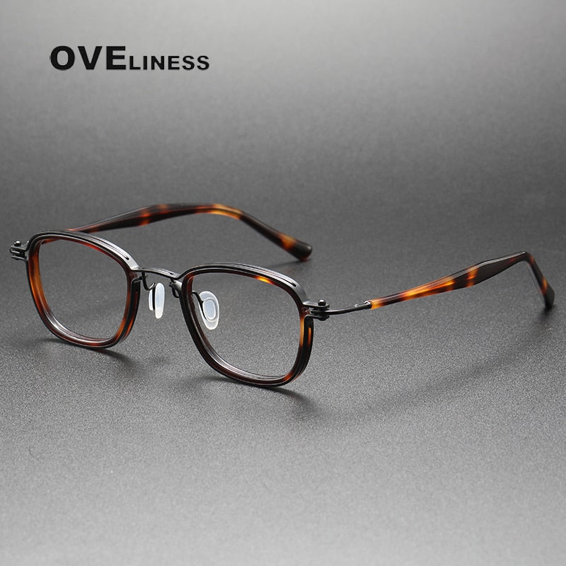Oveliness Unisex Full Rim Round Square Acetate Titanium Eyeglasses 5861 Full Rim Oveliness tortoise black  