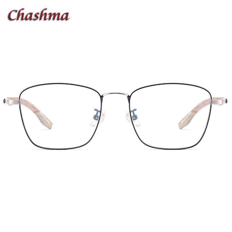 Chashma Unisex Full Rim Square Stainless Steel Frame Wood Temple Eyeglasses Full Rim Chashma   