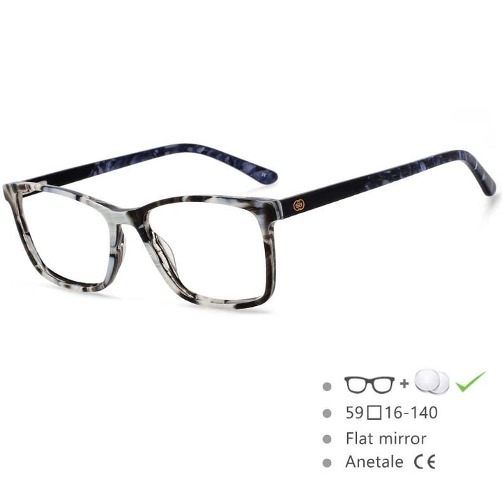 CCSpace Men's Full Rim Square Acetate Frame Eyeglasses 54553 Full Rim CCspace Marble China 