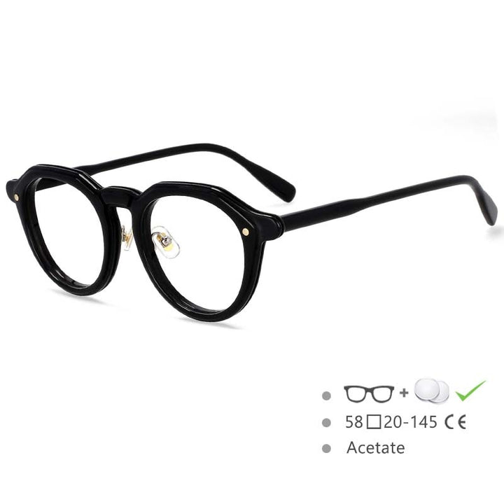 CCspace Unisex Full Rim Round Acetate Frame Eyeglasses 54541 Full Rim CCspace Black China 