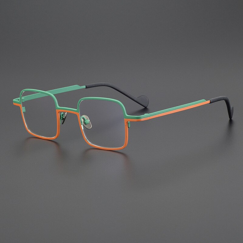 Gatenac Unisex Full Rim Square Titanium Eyeglasses Gxyj1000 Full Rim Gatenac Matte Green Orange  