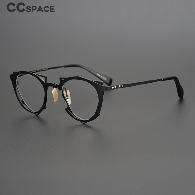 CCSpace Unisex Full Rim Irregular Cat Eye Handcrafted Titanium Eyeglasses 55657 Full Rim CCspace   