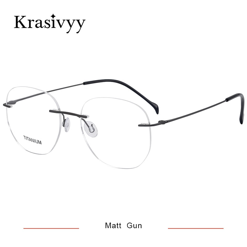 Krasivyy Unisex Rimless Round Square Screwless Titanium Eyeglasses Kr86510 Rimless Krasivyy Matt Gun CN 