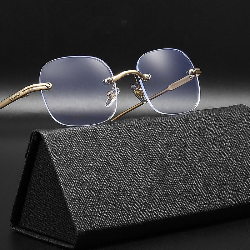 Hdcrafter Unisex Rimless Square Alloy Anti Blue Reading Glasses 6006 Reading Glasses Hdcrafter Eyeglasses   