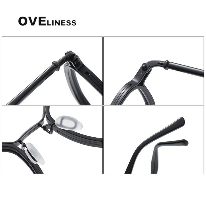 Oveliness Unisex Full Rim Round Square Acetate Titanium Eyeglasses 5865 Full Rim Oveliness   