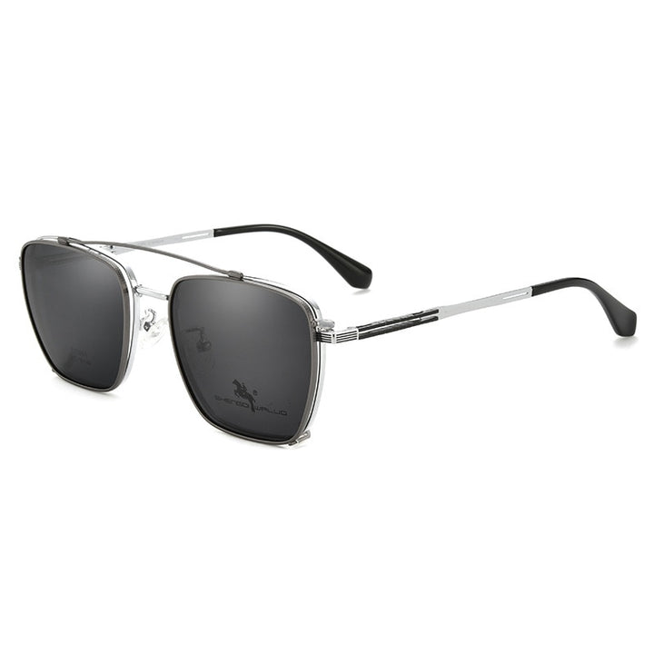 Bclear Men's Full Rim Square Alloy Frame Eyeglasses Clip On Polarized Sunglasses Zt95001 Sunglasses Bclear   