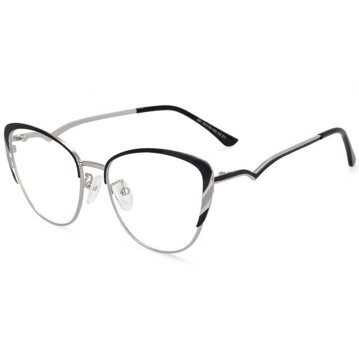 CCSpace Women's Full Rim Square Cat Eye Acetate Alloy Frame Eyeglasses 54110 Full Rim CCspace CN silver-black 