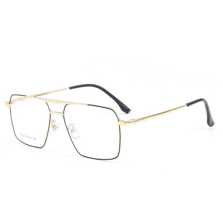 KatKani Unisex Full Rim Square Alloy Double Bridge Eyeglasses 8219 Full Rim KatKani Eyeglasses Black Gold  