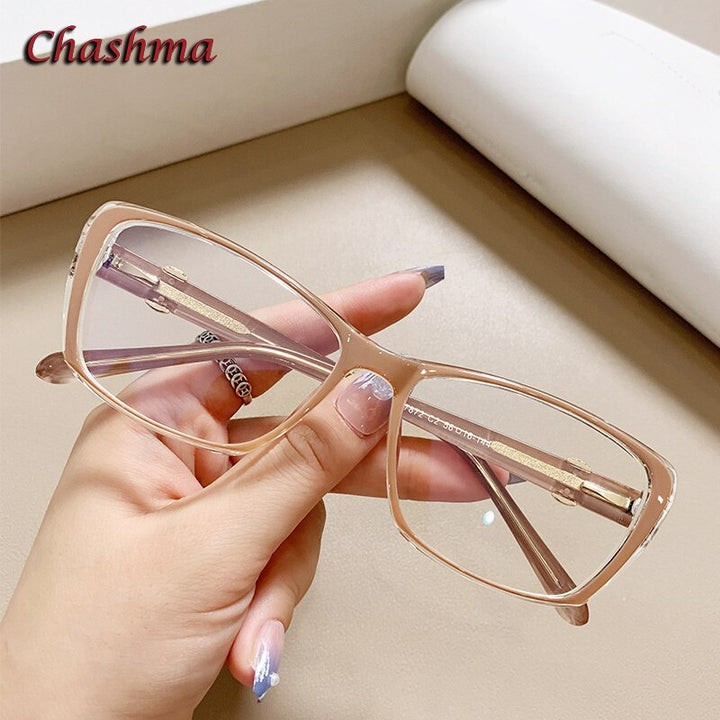 Chashma Ochki Women's Full Rim Square Tr 90 Titanium Eyeglasses 7872 Full Rim Chashma Ochki Transparent Brown  