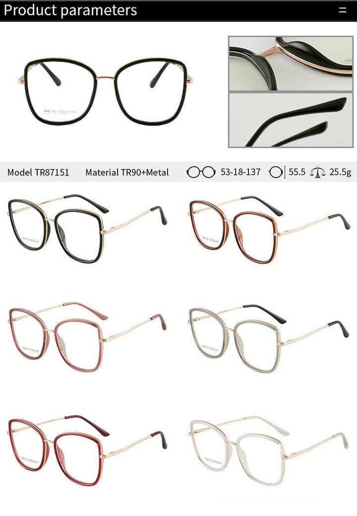 KatKani Women's Full Rim Round Cat Eye TR 90 Resin Alloy Frame Eyeglasses K7151 Full Rim KatKani Eyeglasses   