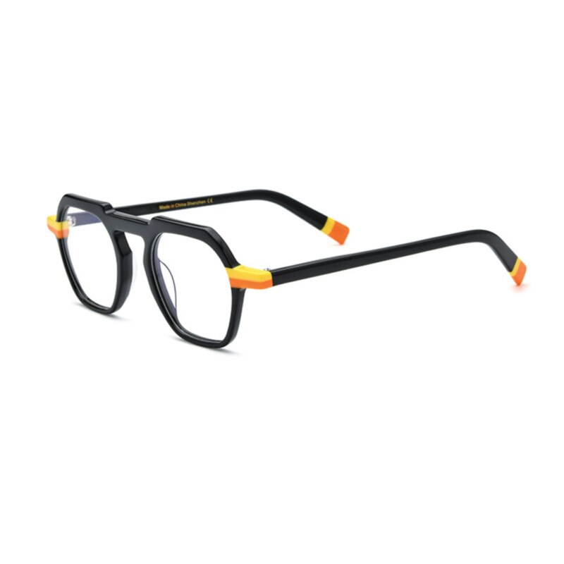 CCSpace Unisex Full Rim Flat Top Round Acetate Titanium Eyeglasses 53330 Full Rim CCspace   