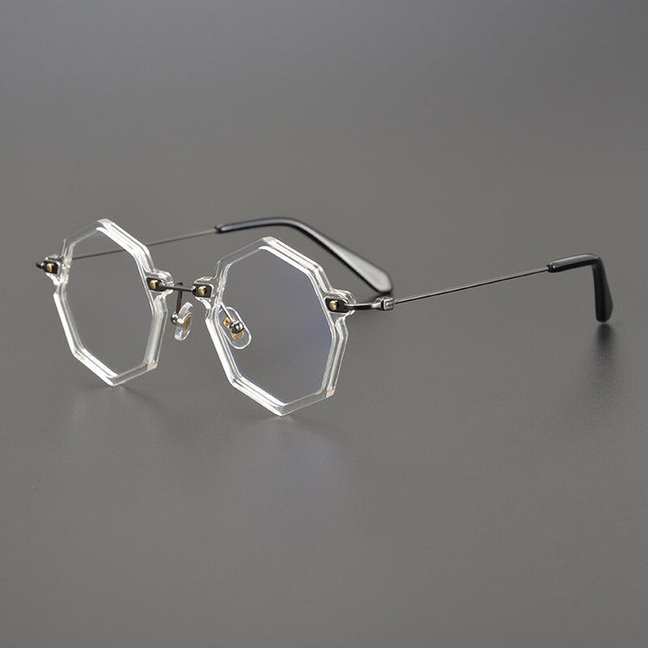 Gatenac Unisex Full Rim Polygonal Round Titanium Acetate Frame Eyeglasses Gxyj810 Full Rim Gatenac Transparent  