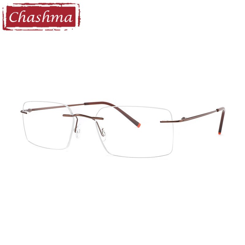 Chashma Ottica Unisex Rimless Customized Shape Lens Square Titanium Eyeglasses 8009 Rimless Chashma Ottica Brown  