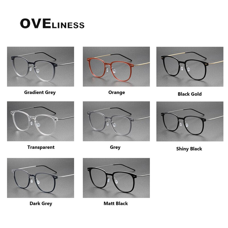 Oveliness Unisex Full Rim Round Square Screwless Acetate Titanium Eyeglasses 6549 Full Rim Oveliness   