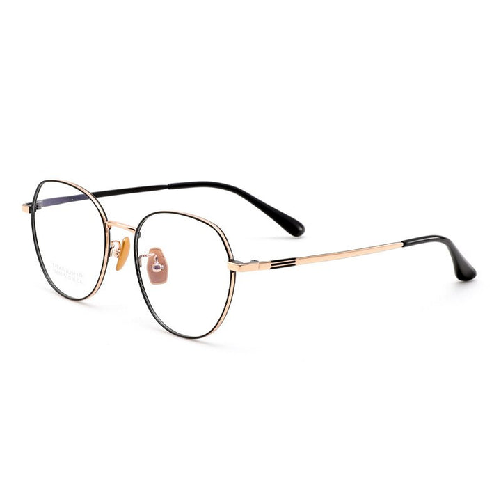 Muzz Unisex Full Rim Oversized Round Titanium Frame Eyeglasses 78517 Full Rim Muzz Black Gold  